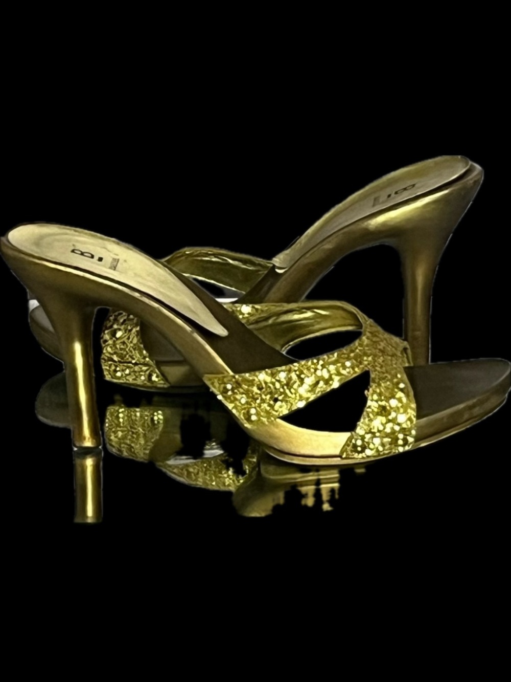 Bakers Gold Glitter Studs Mules high heel slides sandal shoes vintage sparkly
